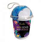 Подарочный набор BATH BOMB Соль для ванн + мочалка в стаканчике, 136 г.